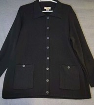 Talbots Black Button Front Cardigan Long Sweater Cotton Wool Blend Pockets 2X - $24.95