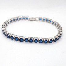 23.37Ct Round Simulated Blue Sapphire Tennis Bracelet 14K White Gold Over 7&quot; - £132.97 GBP