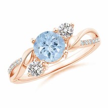 ANGARA 6mm Natural Aquamarine and Diamond Ring for Women in 14K Solid Gold - £791.98 GBP