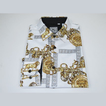 Men Sports Shirt by DE-NIKO Long Sleeves Fashion Print Soft Modal DSA125 White image 6