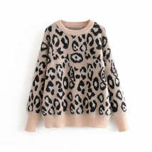 Vintage Leopard Print Sweater Women Loose - £16.85 GBP