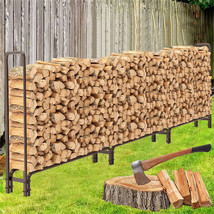 12Ft Long Metal Wood Log Store Outdoor Garden Firewood Stacking Storage ... - $101.99