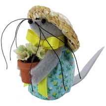 Mouse Gardener with Flower Pot &amp; Flowers, Aquamarine, Flower Print, Handmade - £7.17 GBP