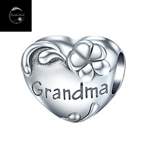 Genuine Sterling Silver 925 We Love Grandma Family Heart Flower Bead Charm - £15.89 GBP