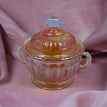 Carnival Glass Sugar Bowl Marigold Color with a Zipper Variant Pattern- ... - $32.62