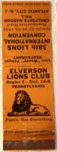 Matchbook Cover Elverson Lions Club International Convention Atlantic City Bronz - $0.67