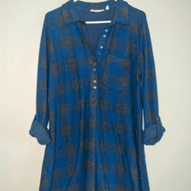 Soft Surroundings Turquoise Gray Plaid Flannel Long Sleeve Tunic Womens Size M - £23.04 GBP