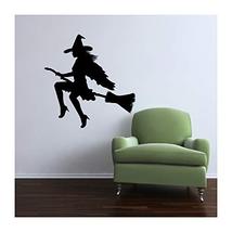 Young Witch on a Broom Halloween Themed Wall Decal - 27.5&quot; tall x 28&quot; wide - £27.97 GBP