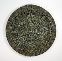 Aztec Solar Sun Inlay Stones Calendar Plaque Green Wall Decro 11.5&quot; Wide... - £31.93 GBP