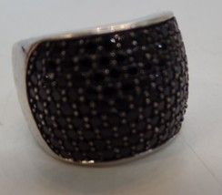 Sterling Silver 9.25 (Stamped) &amp; Black Spinel Ring Sz apx 7.5 Weighs 11.7 Grams - £78.88 GBP