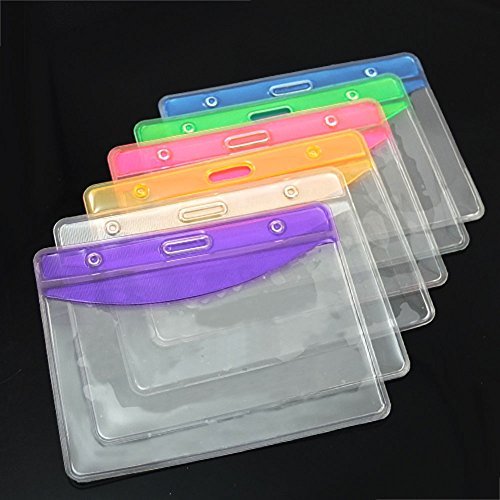 Bluemoona 6 Pcs - ID Card Holder Plastic Badge Business Office Transparent Horiz