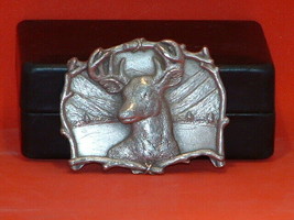 Pre-Owned Silver Tone Deer With Antlers Belt Buckle - £10.90 GBP