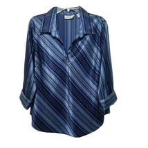 Women&#39;s Blue Diamond Blue Diagonal Striped Satiny Blouse.  XL - $9.74