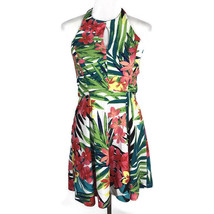 Teeze Me Dress Size S Small Pink Green Halter Elastic Floral Keyhole Casual Bold - £17.86 GBP