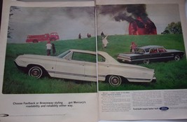 Ford Mercury Two Page Magazine Print Ad 1964 Barn Burning - $8.99