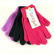 Cat &amp; Jack Girls Gloves Knit Touch Screen 3 Pair Pink Purple Black OS - $7.84