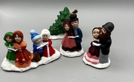 Carolers Group with Christmas Tree Set of 4 Hand Painted Unbranded 3 x 1.5 Ins. - £7.11 GBP