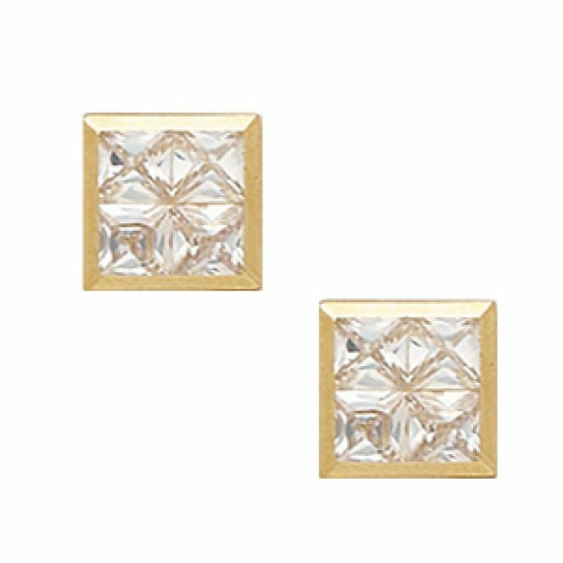 Primary image for 14K Solid Yellow Gold 6MM Square Cut Bezel Set Cubic Zircon Studs ER-PE6