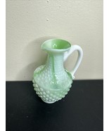 Vintage Green White Hobnail Art Glass Pitcher 5.5” Opalescent Swirl Vase - $48.90 CAD