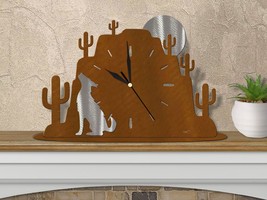 16.5in W Southwest Theme Desert Mountain Shelf or Mantel Clock - Coyote ... - $109.00