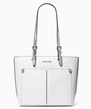 New Michael Kors Jet Set Travel Medium Double Pocket Logo Tote Optic White - £83.46 GBP