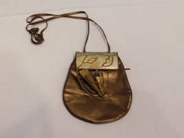 Bronze Leather Metal Stones Brutalist Crossover Purse Made in India Vintage - $82.36