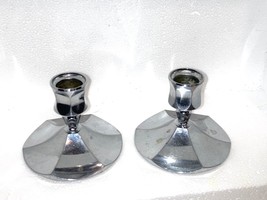 Vintage Irvinware Chrome Colored  3&quot; Candle Holders MADE IN USA - £20.53 GBP