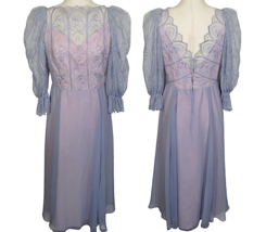 Vintage Pink And Lilac Chiffon And Lace Balloon Sleeve Formal Dress Size 8-10 - $199.99