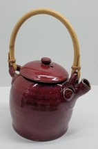 Vtg ZAPPA Signed Glazed Art Pottery Teapot w/ Bamboo Handle Handmade Colorado - £46.22 GBP