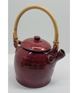 Vtg ZAPPA Signed Glazed Art Pottery Teapot w/ Bamboo Handle Handmade Col... - $1,107.08 MXN