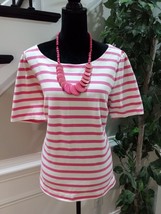 Old Navy Women&#39;s Pink White Striped Round Neck Short Sleeve Top Blouse S... - £19.47 GBP