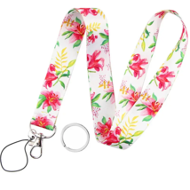 Flower Pattern Neck Lanyard For Keys, Wallet, Id Card - New - Red Lily - £10.29 GBP