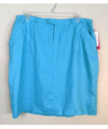 NWT Macy’s Sunny Leigh Teal Blue Linen Lined Knee Length Skirt MIDI SZ 1... - $22.08 CAD