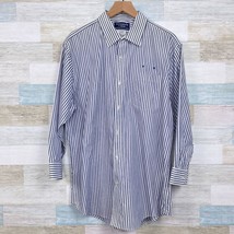 American Airlines Lands End Employee Shirt Blue White Striped Uniform Me... - £31.55 GBP