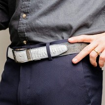 Alessio Genuine Ostrich Leg Exotic Belt White / Gray image 6