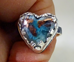 Handmade CHRYSOCOLLA/COPPER In Chalcedony Ring Set In Sterling Silver Size 7 1/2 - £67.93 GBP