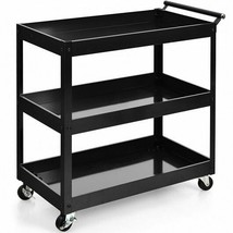 3-Tier Utility Cart Rolling Metal Cart with Handle and Universal Wheels-Black -  - $158.49