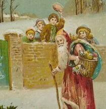 Old World Christmas Postcard Santa Claus Boy Football Embossed 2045 Germany  - £22.54 GBP