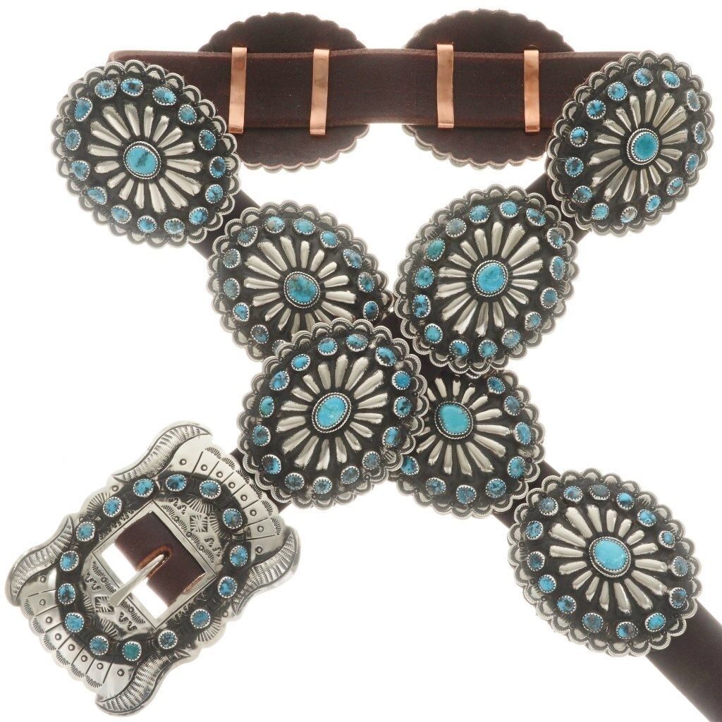 Sensational Vintage Native American Navajo Kingman Turquoise Sterling Silver Concho Belt Old Sensational Vintage Native American Navajo Kingman Turquoise Sterling Silver Concho Belt Old