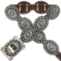 Vintage Old Pawn Native Style Stamped Silver Natural Turquoise Concho Belt - £1,392.00 GBP