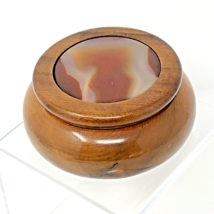 Hand Crafted Wood Trinket Box with Agate Stone Inlay Lid Artisan Made in... - £17.20 GBP