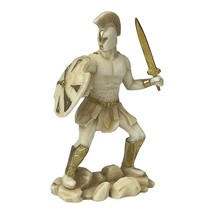 Spartan Warrior Figurine with Shield &amp; Sword Miniature Statue Sculpture Aged - £25.71 GBP