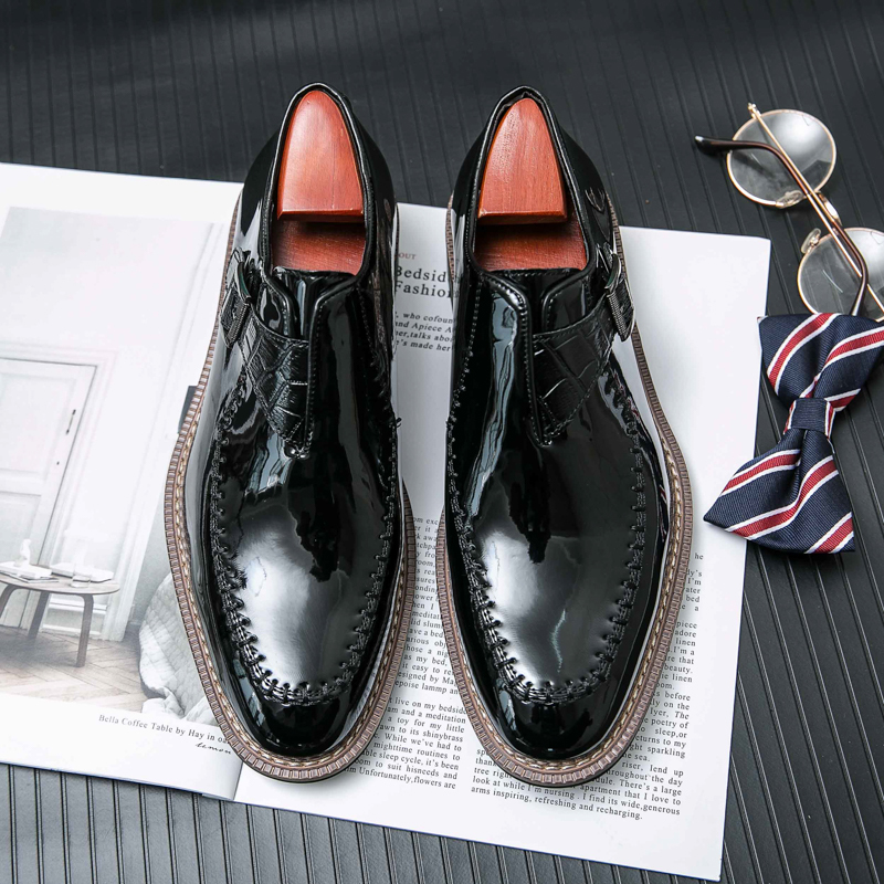 Primary image for Oversize 47 48 Buckle Strap OxMen Dress Shoes Red Business Office Men Formal Lea