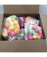 Large box of mixed grab box craft supplies used and new wood pieces pompoms - £15.53 GBP