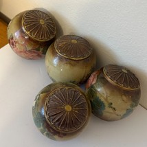 Vintage Home Deco Spheres Brown Round Shape Floral Design  Lot Of 4 Rare - £15.03 GBP