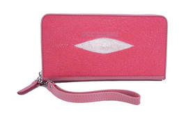 Genuine Stingray Skin Leather Women Wristlet Bag Zipper Closure : Pink - £73.51 GBP