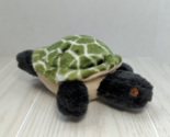 Turtle Plush squeaky dog toy black cream beige body green shell - $9.89