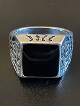 Black Obsidian Stone S925 Sterling Silver Men Ring Size 11 - £11.87 GBP