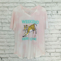 Awake Shirt Juniors XL Weekend Here I Come Tiger Graphic Tee Pink White Tie Dye - £11.88 GBP