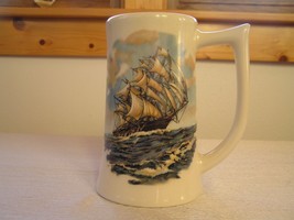 Vintage Porcelains Unlimited Large Cream with Sailing Ship Beer Mug – 6 and 7/8t - £6.97 GBP
